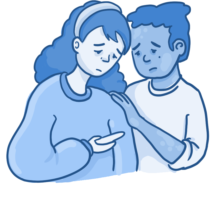 A couple looks with sadness at a pregnancy test result.